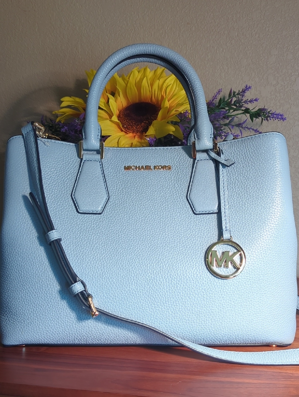 Michael Michael Kors Camille Large Leather Satchel - Baby Blue